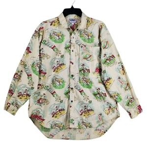 Vtg 80s Swatch Shirt Men XL Colorful Cosmic Cartoon AOP Graphic Snap Button RARE